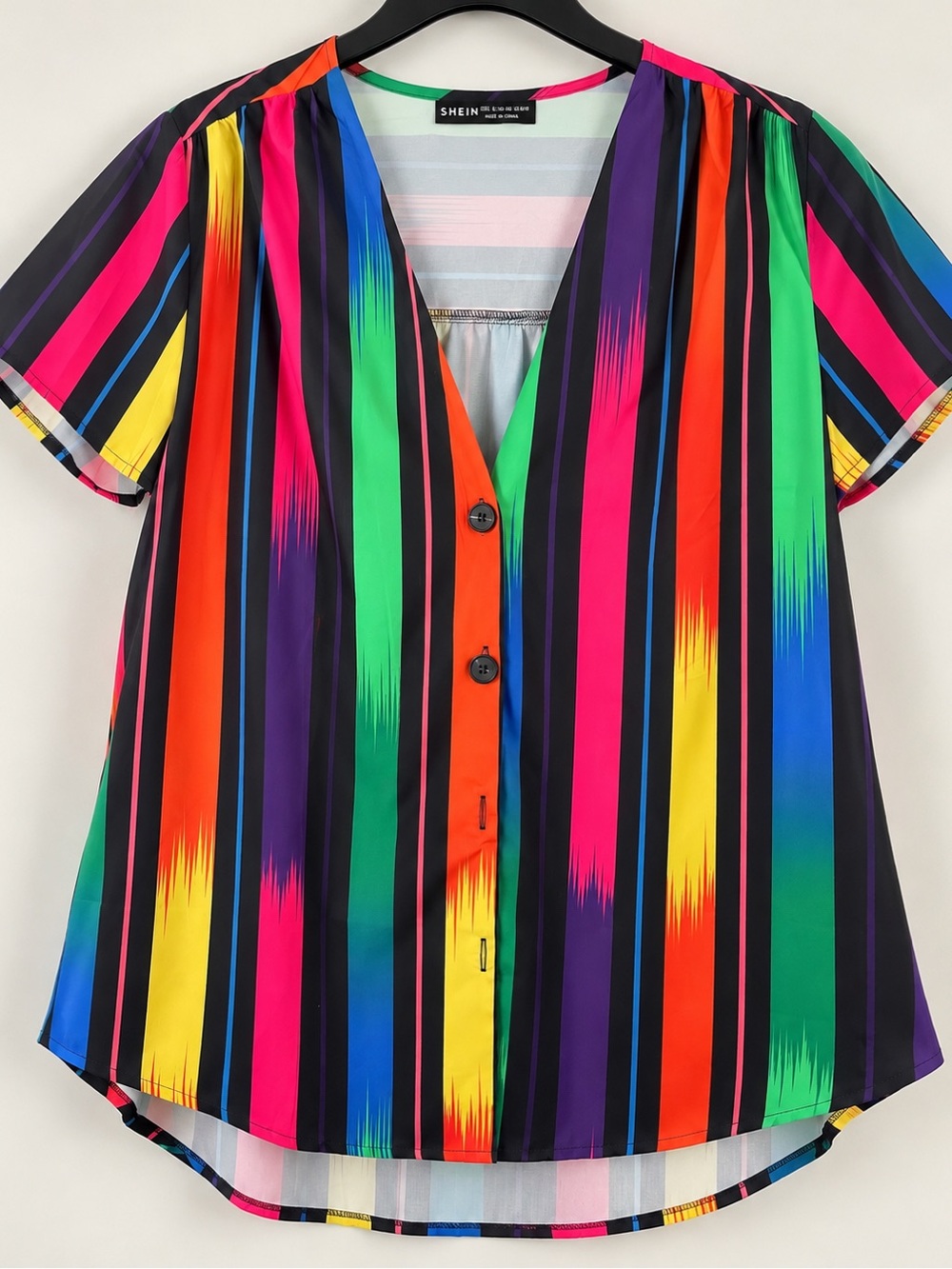 SHEIN Bright Multicolor Striped Button-Front Top